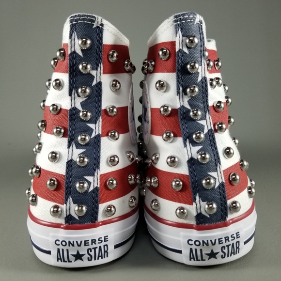 Converse CTAS Hi USA Flag Studded Shoes 10.5 White - Picture 6 of 8